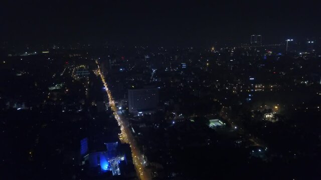 Hanoi Vietnam at night Ho Xa Dan Street from above 