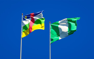 Beautiful national state flags of Nigeria and CAR Central African Republic.