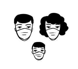 Family in medical masks. Prevention of diseases and viruses. Health.