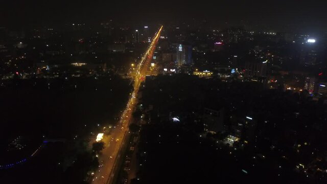 Hanoi Vietnam at night Ho Xa Dan Street from above 