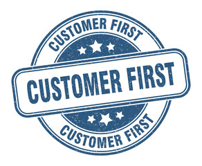 customer first stamp. customer first label. round grunge sign