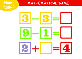 mathematical examples of addition and subtraction. educational page for children.