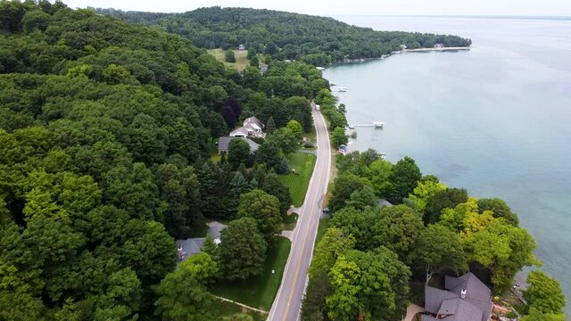 A drone shot showing off the beautiful property near Traverse City, Michigan.