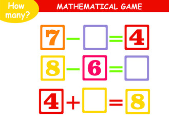 mathematical examples of addition and subtraction. educational page for children.