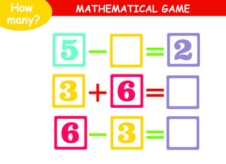mathematical examples of addition and subtraction. educational page for children.