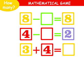mathematical examples of addition and subtraction. educational page for children.