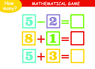 mathematical examples of addition and subtraction. educational page for children.