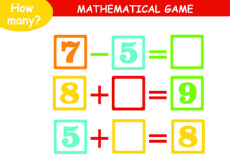 mathematical examples of addition and subtraction. educational page for children.