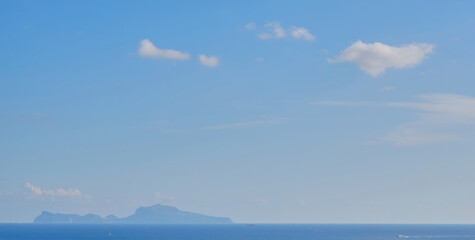 Distant view of Capri island, Napoli, Italy