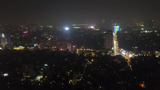 Hanoi Vietnam at night Ho Xa Dan Street from above 
