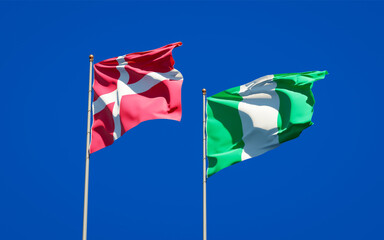 Beautiful national state flags of Denmark and Nigeria.