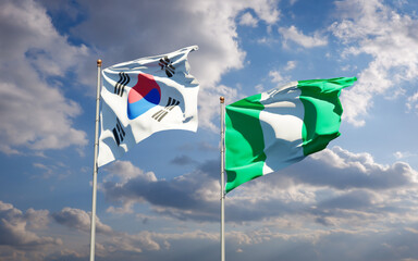 Beautiful national state flags of South Korea and Nigeria.