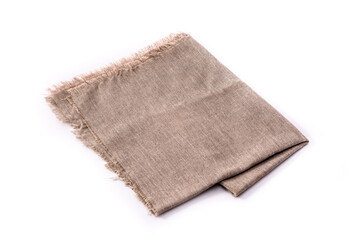 beige dish towel of linen textured isolated on white background