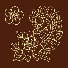 Set of Mehndi flower pattern and mandala for Henna drawing and tattoo. Decoration in ethnic oriental, Indian style. Doodle ornament. Outline hand draw vector illustration.