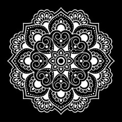 Circular pattern in form of mandala with flower for Henna, Mehndi, tattoo, decoration. Decorative ornament in ethnic oriental style. Outline doodle hand draw vector illustration.