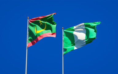 Beautiful national state flags of Mauritania and Nigeria.