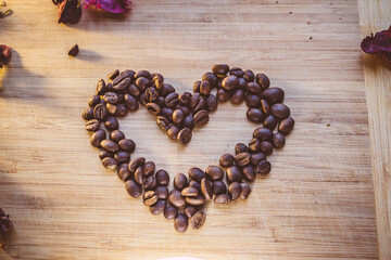 Coffee beans on a wooden Board