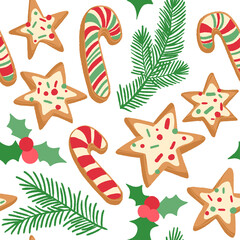 Decorative vector seamless pattern with Christmas and New Year decoration.