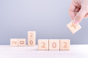 2021 New year abstract design concept by wooden blocks with copy space.