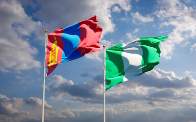 Beautiful national state flags of Mongolia and Nigeria.