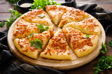 Georgian khachapuri mingrelian with sulguni cheese