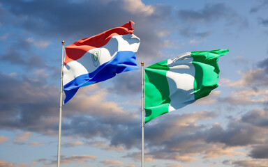 Beautiful national state flags of Paraguay and Nigeria.
