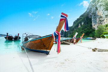Long Tail Boats at Phi Phi Don in Krabi, Thailand.