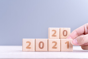 2021 New year abstract design concept by wooden blocks with copy space.