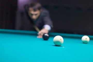 Billiards game - Close-up shot of a man playing billiards