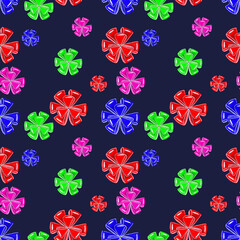 Fototapeta na wymiar Beautiful party seamless pattern of watercolor bright colorful bows.Isolated on dark blue background.Cute hand drawn illustration.For gift paper,packaging,wallpaper,wrapping,fabrics,prints, textiles.