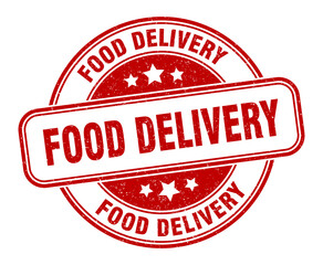 food delivery stamp. food delivery label. round grunge sign