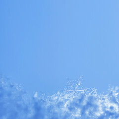 Snowflakes close-up. Macro photo. The concept of winter, cold, beauty of nature. Copy space.
