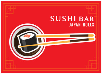 sushi roll, chopsticks with sushi roll, Vector 