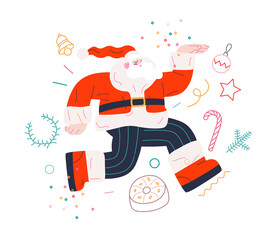 Dancing Santa - Christmas and New Year party - modern flat vector concept illustration of cheerful dancing Santa Claus
