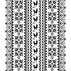 Ukrainian, Belarusian folk art vector seamless pattern in black and white, inspired by traditional cross-stitch design Vyshyvanka 
 