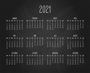 Year 2021 hand drawn chalkboard calendar