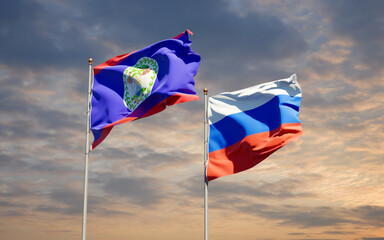 Beautiful national state flags of Russia and Belieze.