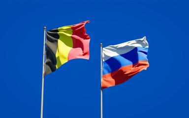 Beautiful national state flags of Russia and Belgium.