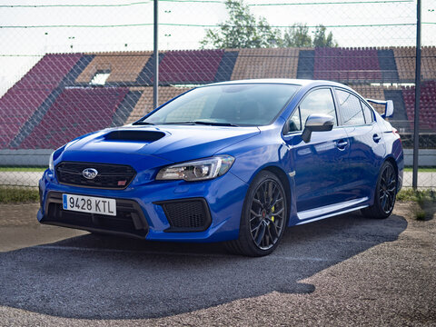 MONTMELO, SPAIN-SEPTEMBER 29, 2019: Subaru Impreza WRX STI (Fourth generation) at City streets