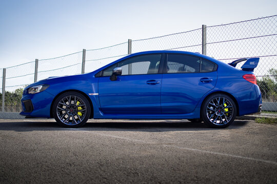 MONTMELO, SPAIN-SEPTEMBER 29, 2019: Subaru Impreza WRX STI (Fourth generation, side view) at City streets