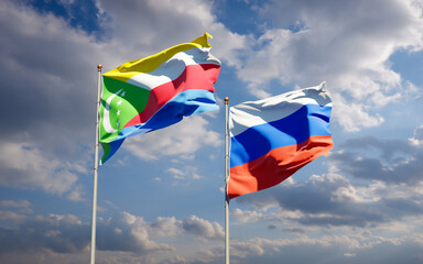 Beautiful national state flags of Russia and Comoros.