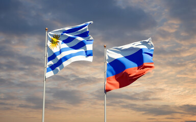 Beautiful national state flags of Uruguay and Russia.
