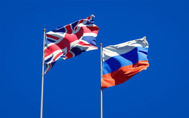 Beautiful national state flags of UK and Russia.