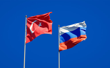 Beautiful national state flags of Turkey and Russia.
