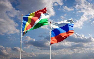 Beautiful national state flags of Seychelles and Russia.