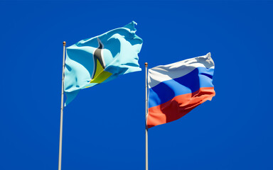 Beautiful national state flags of Saint Lucia and Russia.