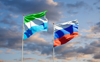 Beautiful national state flags of Sierra Leone and Russia.