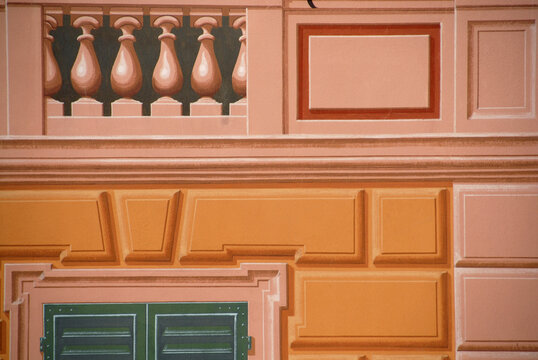 trompe l'oeil in Camogli depicting a beautiful balustrade. It is an ancient Ligurian tradition to paint fake architectural elements