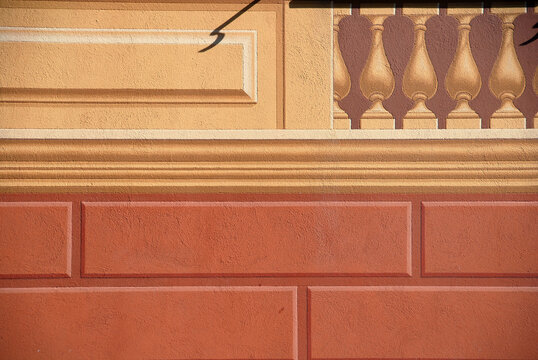 trompe l'oeil in Camogli depicting a beautiful balustrade. It is an ancient Ligurian tradition to paint fake architectural elements