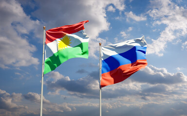 Beautiful national state flags of Kurdistan and Russia.